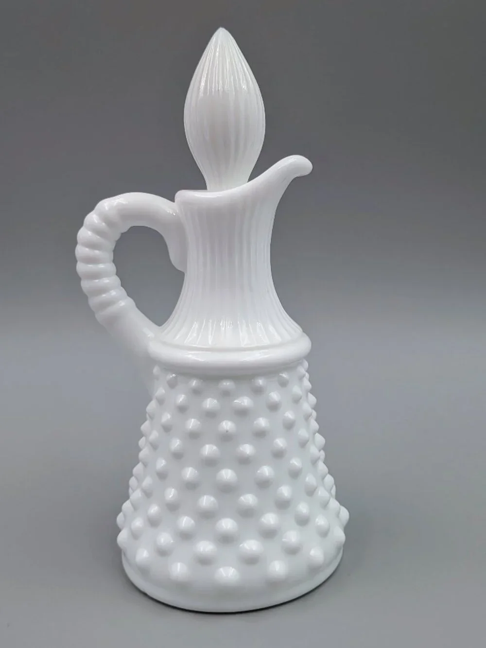 Vintage Fenton White Milk Glass Hobnail Cruet - Cottagecore Modern Farmhouse